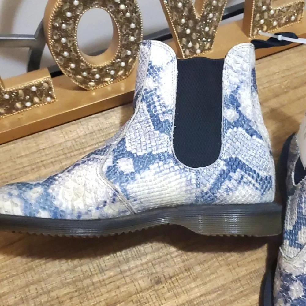 Dr. Martens Flora Leather Snake Print Chelsea Boot Pull On Ankle 6 Euro Boho